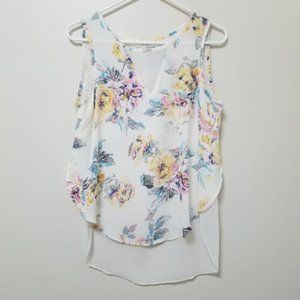 Umgee | Sheer White Floral High Low Tank Top M
